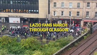 Lazio Fans Marching Through Glasgow For Celtic Game  Champions League October 2024 [upl. by Annalise]