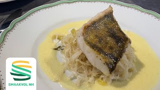 Snoekbaars met zuurkool en kruidnagel beurre blanc Topchef recept [upl. by Ayouqat]