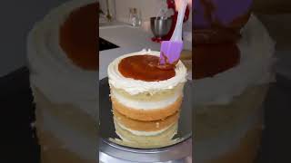 🎂VANILLA SALTED CARAMEL DRIP CAKE🎂 cake decorating in reverse [upl. by Katya]