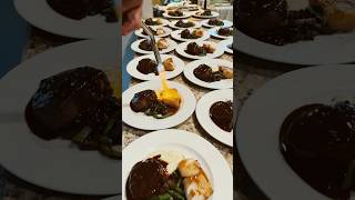 Chef caramelizing the Misoyaki Butter fish for this event’s Surf and Turf plate up with filet mignon [upl. by Meter]