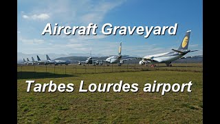 Aircraft grave yard and stored aircraft at Tarbes Lourdes Pyrénées Airport LDELFBT [upl. by Icrad]