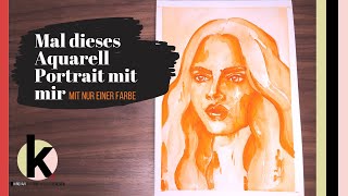 Aquarell Porträt malen mit nur einer Farbe  Monochromes Portrait Schritt für Schritt Tutorial [upl. by Clarinda]