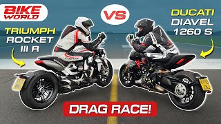 Triumph Rocket III R vs Ducati Diavel 1260 S  Drag Race [upl. by Hole]