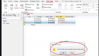 How to create restrict to field date between two dates in MS access database using validation [upl. by Eidak]