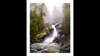 Painting a landscape waterfall in oil Oil painting lesson Step by Step [upl. by Yreme430]