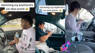 Slamming My BoyfriendGirlfriend Car Door Prank goes Wrong 😂🤕 tiktok [upl. by Haman]