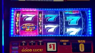 Triple Red Hot Sevens Slot Machine Live Play MAX BET 5 [upl. by Arob]