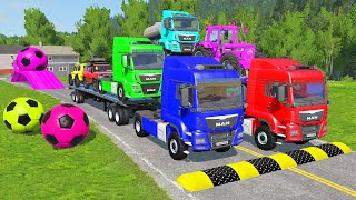 TRANSPORTING PIXAR CARS amp FRUITS WITH COLORED amp JOHN DEERE vs CLAAS vs TRACTORS  BeamNGdrive 962 [upl. by Akinam]