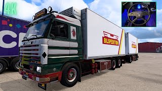 ETS2  Scania 143M V8  Delivering canned beef in Spain  ProMods  Moza TSW Wheel  4K  EP76 [upl. by Dahij]