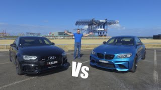 Small Sports Car Battle  2018 AUDI RS3 Sedan VS BMW M2 Coupe [upl. by Irakuy]