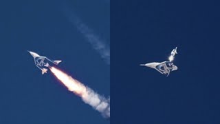 Virgin Galactic SpaceShipTwo spaceplane powered flight closeup [upl. by Leik193]