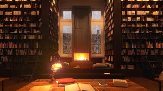 COZY Rainy Library with Fireplace  Videos made to study rather than sleep [upl. by Sorci]