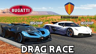 1600HP KOENIGSEGG ABSOLUT VS 1850HP BUGATTI BOLIDE DRAG RACE  Assetto Corsa [upl. by Dola]