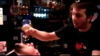 Full Video Bartender accidentally sets customers head on fire Pour flaming glass of absinthe [upl. by Phionna]