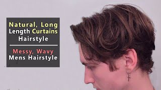 Mens Long Natural Curtains Hairstyle Tutorial  Grown Out Hair  MediumLong Length Hair [upl. by Enoitna]