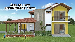 PLANOS CASA CAMPESTRE COLONIAL 178 M2 en DOS PISOS Diseño de 13x25  Arq Pablo Restrepo [upl. by Dihaz]