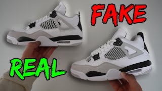 REAL VS FAKE NIKE AIR JORDAN 4 MILITARY BLACK SNEAKER COMPARISON [upl. by Atsyrc]