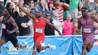 Noah Lyles CLINCHES PARIS SPOT with 100m PERSONAL BEST at Trials alongside Bednarek amp Kerley [upl. by Imas32]