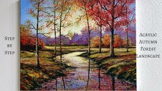 Autumn Forest STEP by STEP Acrylic Painting ColorByFeliks [upl. by Shaikh418]