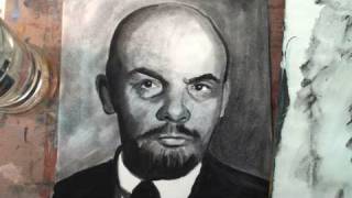 Dry Brush Portrait of Vladimir Lenin Oil Paint Watercolor Paper Eraser Color Pencil [upl. by Coray]