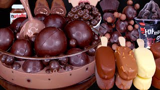 ASMR GIANT CHOCOLATE BALL CHOCOLATE MILK MAGNUM ICE CREAM NUTELLA DESSERT MUKBANG 먹방咀嚼音EATING SOUNDS [upl. by Lyon8]