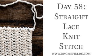 Day 58 Straight Lace Knit Stitch 100daysofknitstiches [upl. by Hugon285]