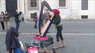 Street artist harp player  Pachelbel Canon in D Major [upl. by Aleahc462]