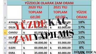 EXCEL YÜZDE HESAPLAMA  EXCEL ZAM ORANI HESAPLAMA [upl. by Ettenrahc383]