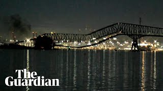 Moment bridge collapses in Baltimore after cargo ship collision [upl. by Eiramyllek]