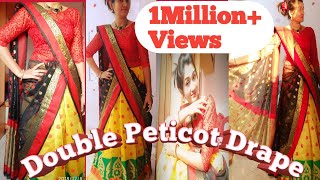 How to wear double peticot saree part2flare in sareedouble saree drapeRecreation artspriya [upl. by Nysa]