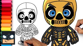 How To Draw Golden Skull Trooper  Fortnite [upl. by Gurolinick228]