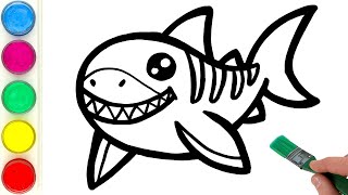 Megalodon Drawing Painting Coloring for Kids and Toddlers  Learn How to Draw Extinct Species [upl. by Aniled]