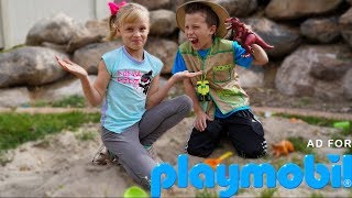 Paxton and Payton go on a DINOSAUR Adventure Playmobil [upl. by Placida]