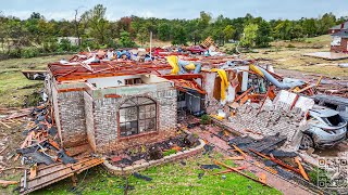 Oklahoma hit by violent tornadoes Harrah OK tornado aftermath  drone 2024 [upl. by Dnalyag]