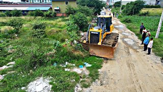 WONDERFULOPERATED OF FILLING FLOODED LAND NEXT TO THE ROADS USE SHANTUI DOZER AND SMALL DUMP TRUCKS [upl. by Ynattyrb]