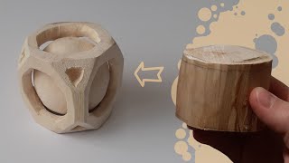 Wood carving ball inside the cube  Різьба по дереву кулька всередині куба [upl. by Fennelly]