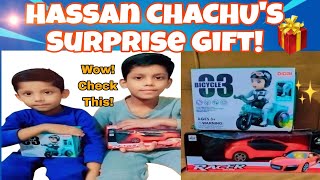 🎁 Hassan Chachu’s Surprise Gift Unboxing 🚗 SuperHuzaifa’s Toy Car Reveal 🎉KidsVlogFamilyFun [upl. by Ellinad]