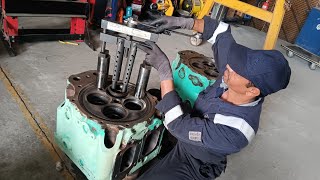 niigata marine engine cylinder head valve seats removal methot [upl. by Akemeuwkuhc]