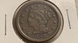 1853 US Braided Hair Large Cent 1 Cent Coin • Values Information Mintage History and More [upl. by Merline]