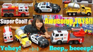 TOY CARS and TOY TRUCKS Cement Mixer Truck Fire Trucks Police Cars Garbage Truck and More [upl. by Hembree]