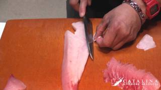 Sushi Tutorial How to cut and prepare Yellowtail Hamachi [upl. by Ttebroc]