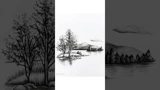 Simple Charcoal Drawing Tutorial of Trees by a River shorts [upl. by Lavina130]