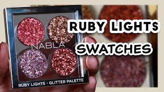 Nabla Cosmetics Ruby Lights Glitter Palette Swatches [upl. by Olivette372]