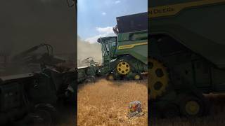 John Deere X9 1100 combine with 50 foot wide head in wheat deere farmequipment farmmachinery [upl. by Stavros]