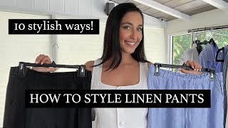 HOW TO STYLE LINEN PANTS  Stylish Outfit Ideas [upl. by Nigrom596]