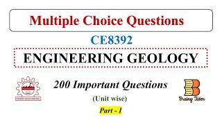 ENGINEERING GEOLOGY MCQs CE8392  Civil Engineering  Part 1 Important Questions [upl. by Shanta]