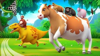 Epic Race Giant Cow and Mini TRex  Hilarious Farm Diorama [upl. by Llehsyar]