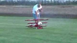 Great Planes Fokker DR1 Triplane first flight April 12th 2004 [upl. by Maxy24]