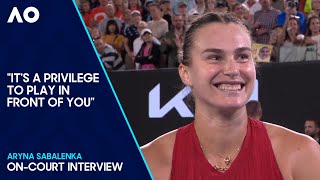 Aryna Sabalenka OnCourt Interview  Australian Open 2024 Semifinal [upl. by Norvil103]