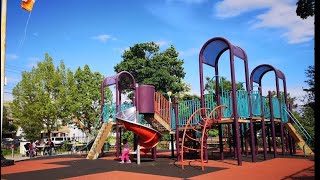 Little girl have fun playing on the outdoor playgroundkids video  little munchkin [upl. by Enelrad466]